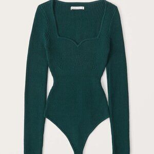 NWOT Abercrombie Long-sleeve Sweetheart Sweater Bodysuit - dark green